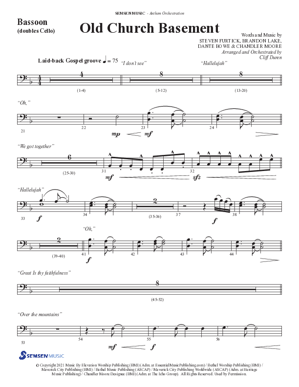 Old Church Basement (Choral Anthem SATB) Bassoon (Semsen Music / Arr. Cliff Duren)