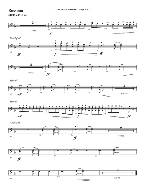 Old Church Basement (Choral Anthem SATB) Bassoon (Semsen Music / Arr. Cliff Duren)