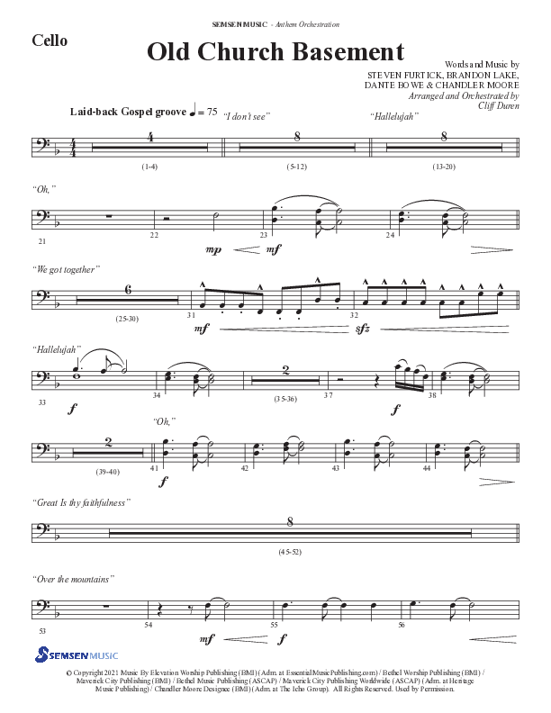 Old Church Basement (Choral Anthem SATB) Cello (Semsen Music / Arr. Cliff Duren)