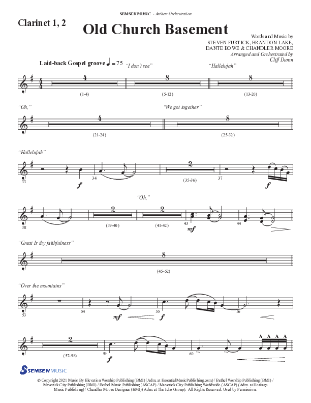 Old Church Basement (Choral Anthem SATB) Clarinet 1/2 (Semsen Music / Arr. Cliff Duren)