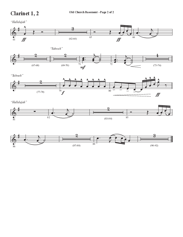 Old Church Basement (Choral Anthem SATB) Clarinet 1/2 (Semsen Music / Arr. Cliff Duren)