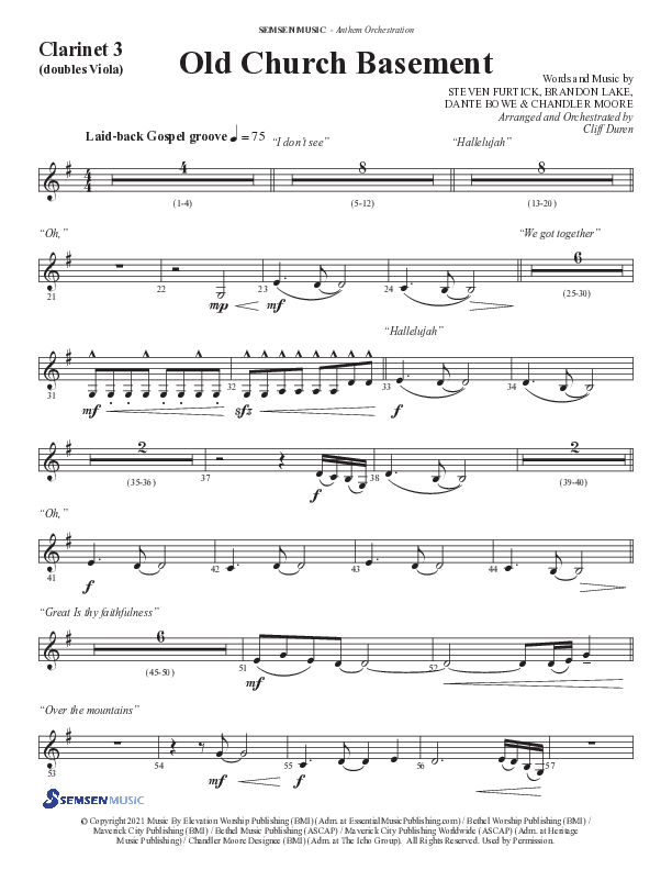 Old Church Basement (Choral Anthem SATB) Clarinet 3 (Semsen Music / Arr. Cliff Duren)