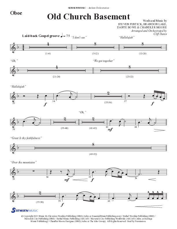 Old Church Basement (Choral Anthem SATB) Oboe (Semsen Music / Arr. Cliff Duren)