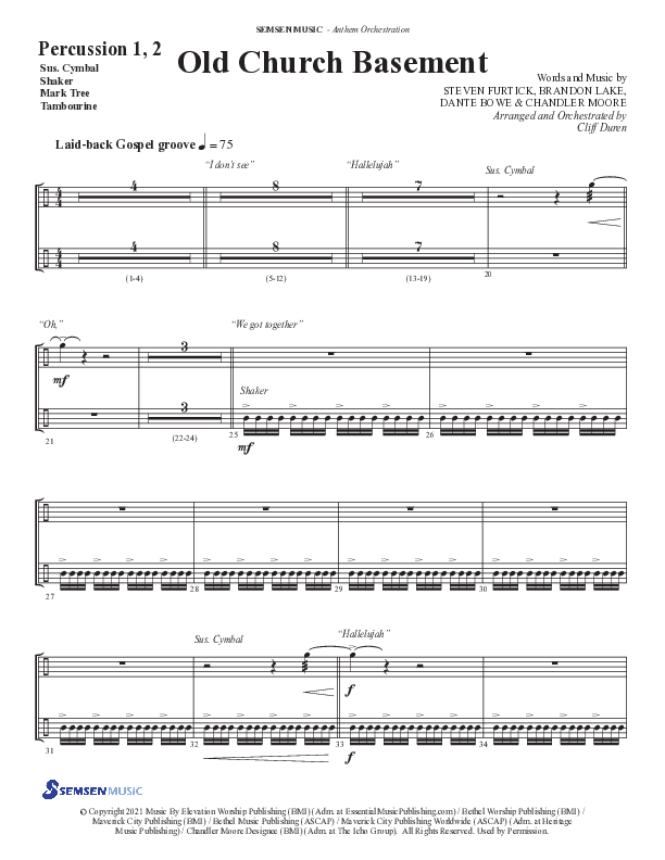 Old Church Basement (Choral Anthem SATB) Percussion 1/2 (Semsen Music / Arr. Cliff Duren)