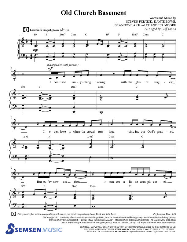 Old Church Basement (Choral Anthem SATB) Anthem (SATB/Piano) (Semsen Music / Arr. Cliff Duren)