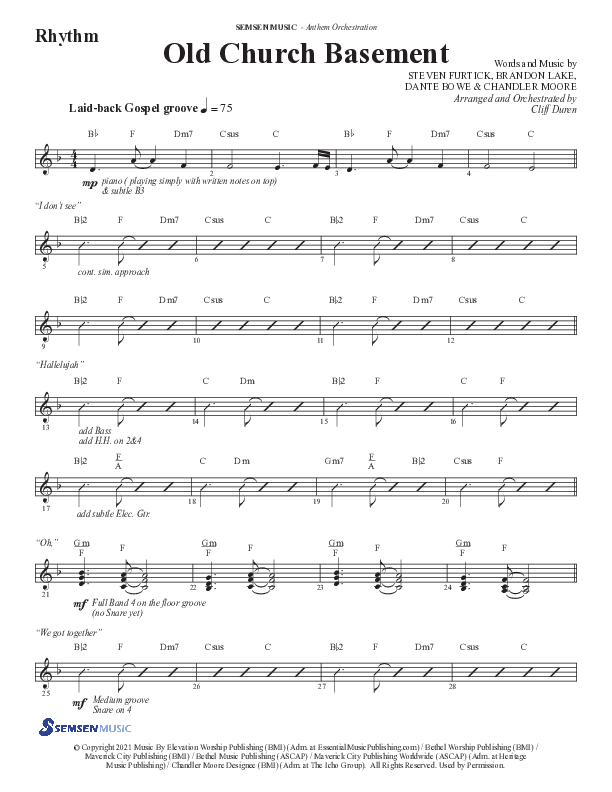 Old Church Basement (Choral Anthem SATB) Rhythm Chart (Semsen Music / Arr. Cliff Duren)