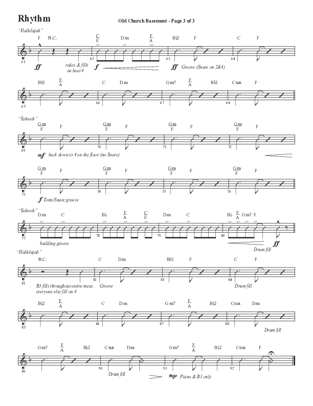 Old Church Basement (Choral Anthem SATB) Rhythm Chart (Semsen Music / Arr. Cliff Duren)