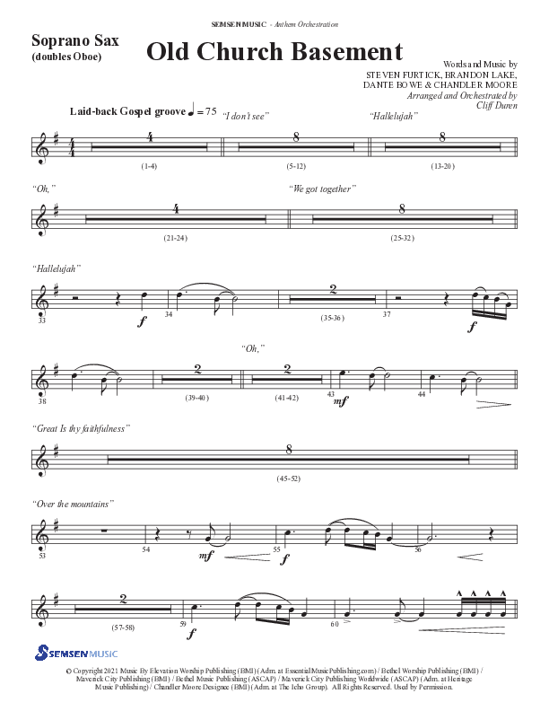 Old Church Basement (Choral Anthem SATB) Soprano Sax (Semsen Music / Arr. Cliff Duren)