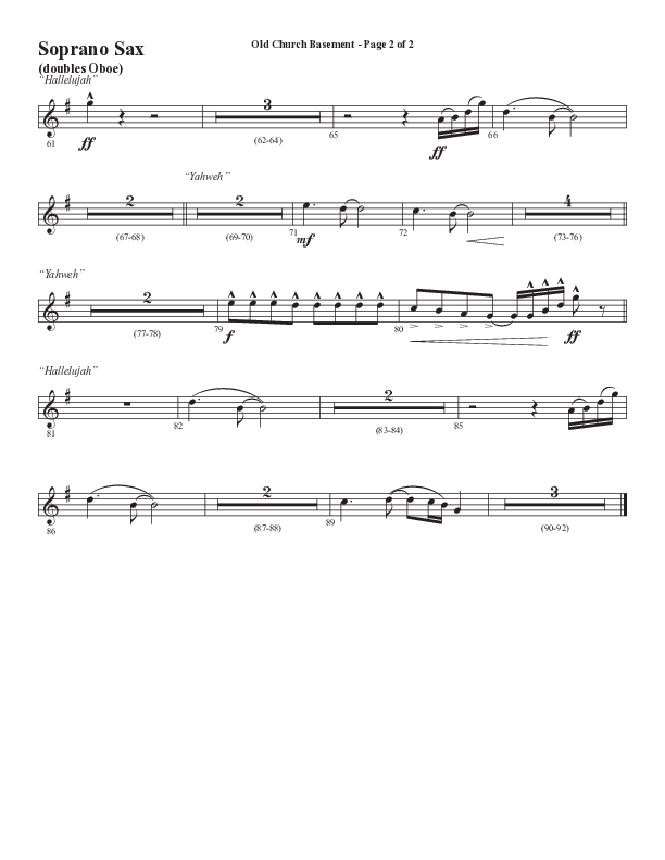 Old Church Basement (Choral Anthem SATB) Soprano Sax (Semsen Music / Arr. Cliff Duren)