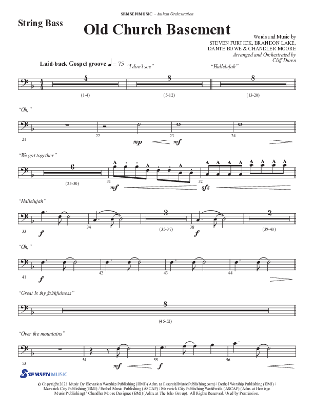 Old Church Basement (Choral Anthem SATB) String Bass (Semsen Music / Arr. Cliff Duren)