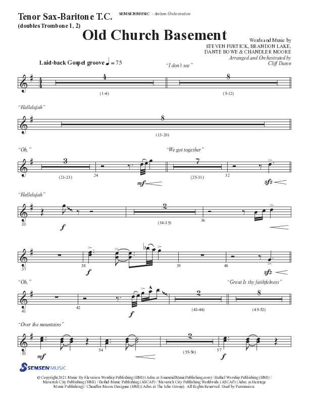 Old Church Basement (Choral Anthem SATB) Tenor Sax/Baritone T.C. (Semsen Music / Arr. Cliff Duren)