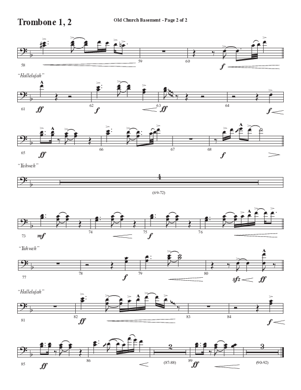 Old Church Basement (Choral Anthem SATB) Trombone 1/2 (Semsen Music / Arr. Cliff Duren)