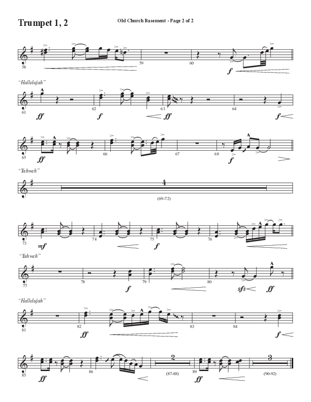 Old Church Basement (Choral Anthem SATB) Trumpet 1,2 (Semsen Music / Arr. Cliff Duren)