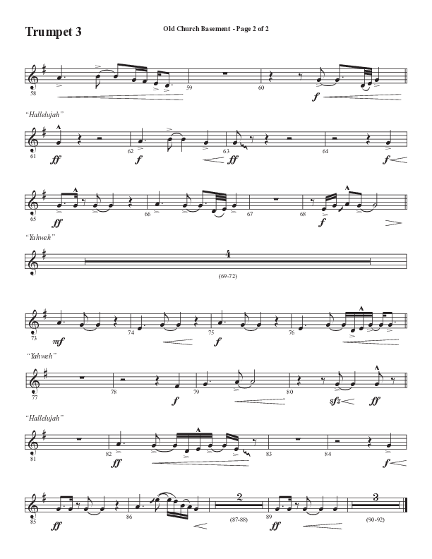 Old Church Basement (Choral Anthem SATB) Trumpet 3 (Semsen Music / Arr. Cliff Duren)
