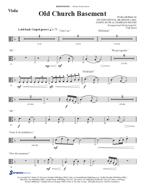 Old Church Basement (Choral Anthem SATB) Viola (Semsen Music / Arr. Cliff Duren)