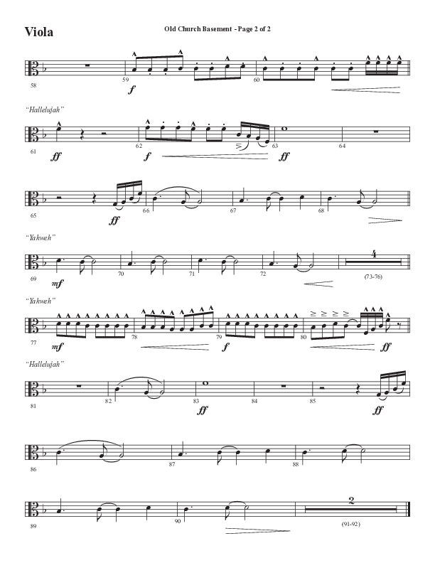 Old Church Basement (Choral Anthem SATB) Viola (Semsen Music / Arr. Cliff Duren)