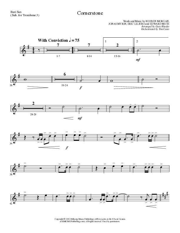 Cornerstone (Choral Anthem SATB) Bari Sax (Lillenas Choral / Arr. Gary Rhodes)