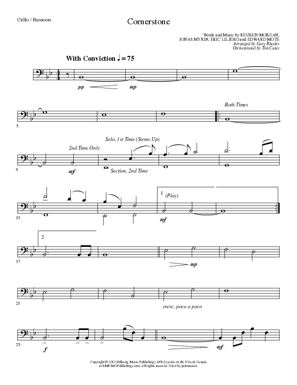 Cornerstone (Choral Anthem SATB) Cello (Lillenas Choral / Arr. Gary Rhodes)