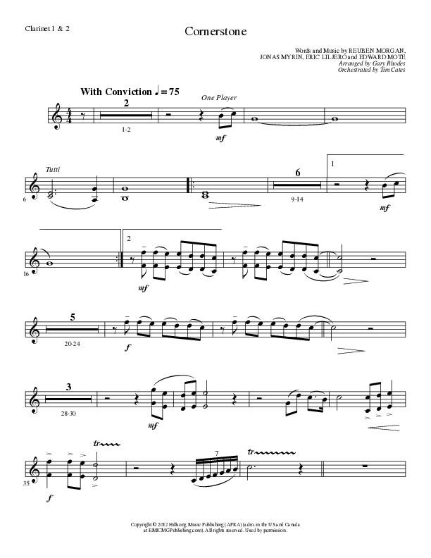 Cornerstone (Choral Anthem SATB) Clarinet 1/2 (Lillenas Choral / Arr. Gary Rhodes)