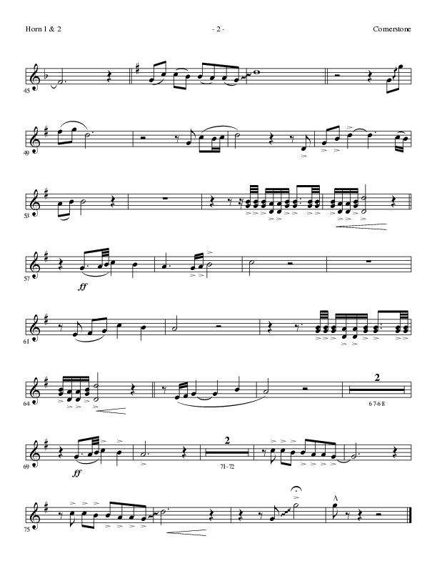 Cornerstone (Choral Anthem SATB) French Horn 1/2 (Lillenas Choral / Arr. Gary Rhodes)