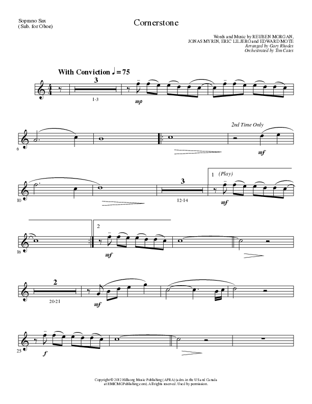 Cornerstone (Choral Anthem SATB) Soprano Sax (Lillenas Choral / Arr. Gary Rhodes)