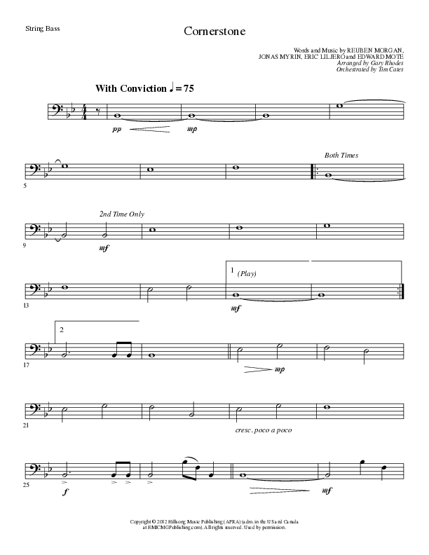 Cornerstone (Choral Anthem SATB) String Bass (Lillenas Choral / Arr. Gary Rhodes)