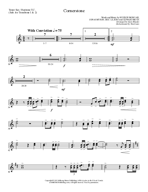 Cornerstone (Choral Anthem SATB) Tenor Sax/Baritone T.C. (Lillenas Choral / Arr. Gary Rhodes)