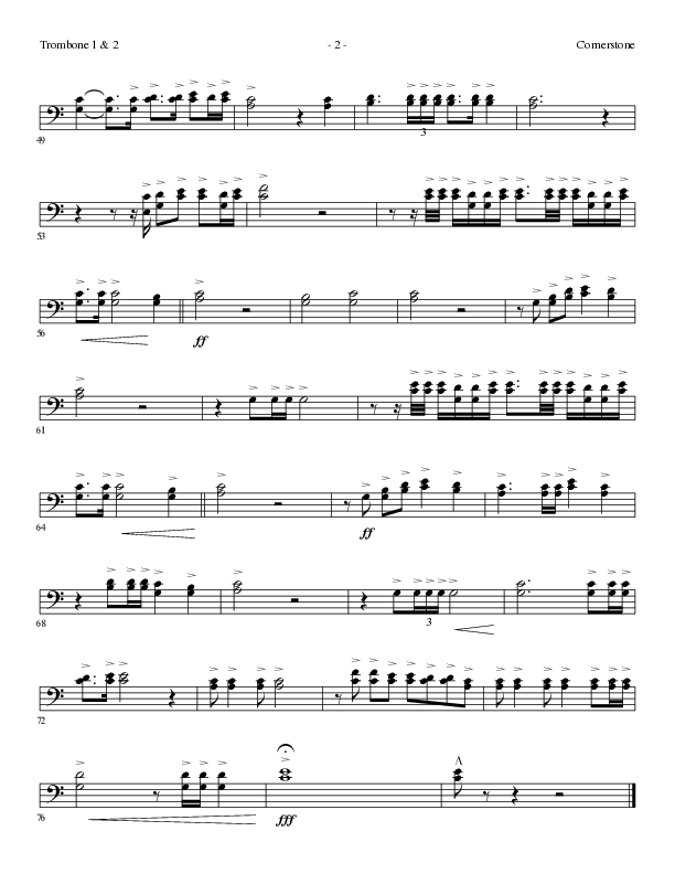 Cornerstone (Choral Anthem SATB) Trombone 1/2 (Lillenas Choral / Arr. Gary Rhodes)