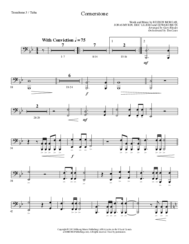 Cornerstone (Choral Anthem SATB) Trombone 3/Tuba (Lillenas Choral / Arr. Gary Rhodes)