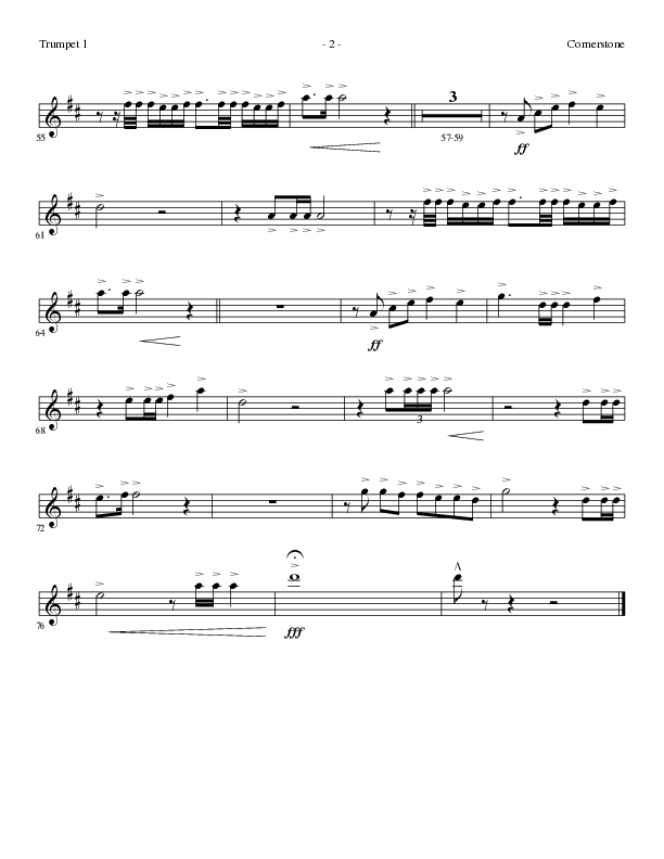 Cornerstone (Choral Anthem SATB) Trumpet 1 (Lillenas Choral / Arr. Gary Rhodes)