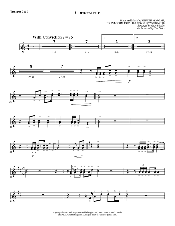 Cornerstone (Choral Anthem SATB) Trumpet 2/3 (Lillenas Choral / Arr. Gary Rhodes)