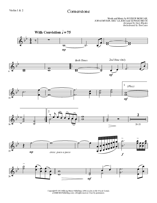 Cornerstone (Choral Anthem SATB) Violin 1/2 (Lillenas Choral / Arr. Gary Rhodes)