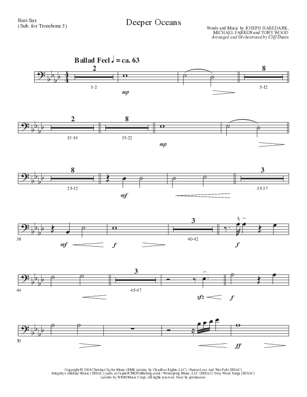 Deeper Oceans (Choral Anthem SATB) Bari Sax (Lillenas Choral / Arr. Cliff Duren)