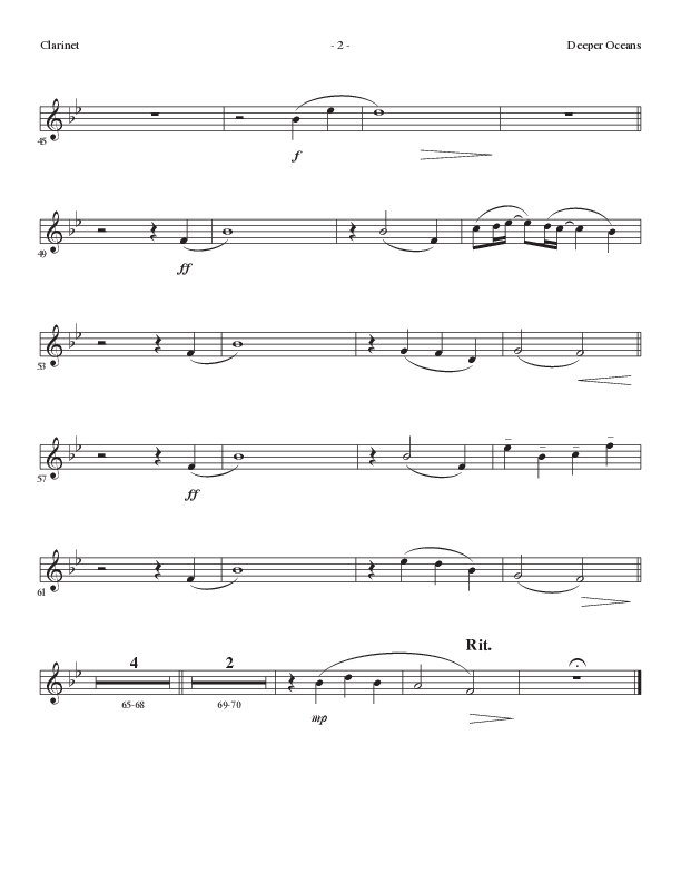 Deeper Oceans (Choral Anthem SATB) Clarinet (Lillenas Choral / Arr. Cliff Duren)