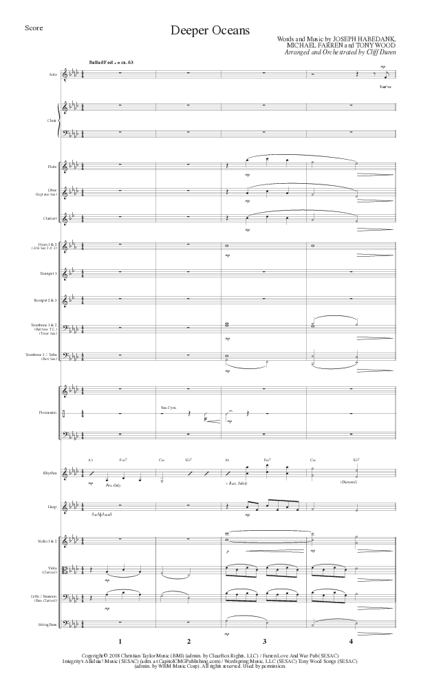 Deeper Oceans (Choral Anthem SATB) Conductor's Score (Lillenas Choral / Arr. Cliff Duren)