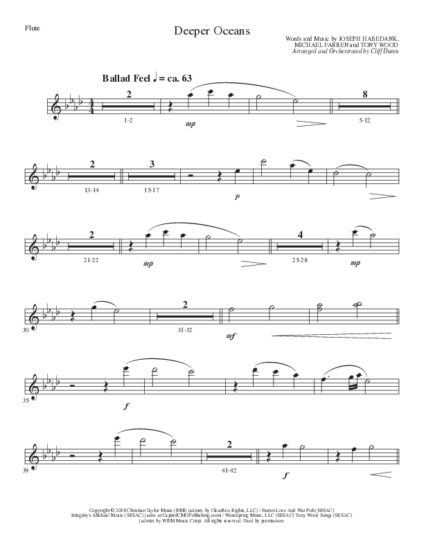 Deeper Oceans (Choral Anthem SATB) Flute (Lillenas Choral / Arr. Cliff Duren)