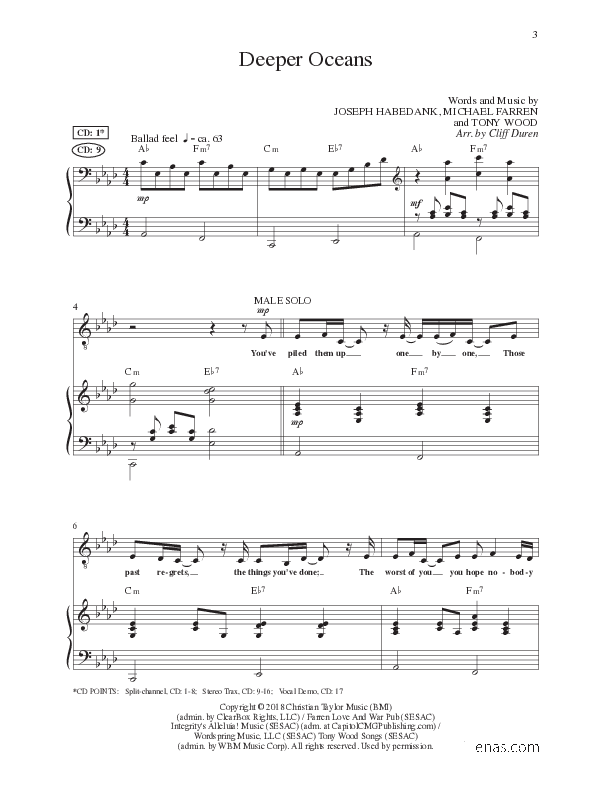 Deeper Oceans (Choral Anthem SATB) Anthem (SATB/Piano) (Lillenas Choral / Arr. Cliff Duren)