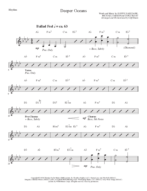Deeper Oceans (Choral Anthem SATB) Rhythm Chart (Lillenas Choral / Arr. Cliff Duren)