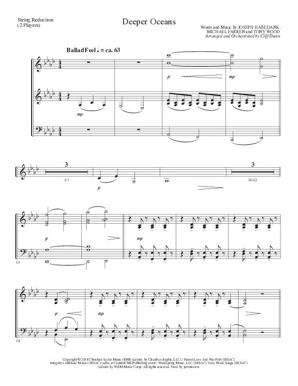 Deeper Oceans (Choral Anthem SATB) String Reduction (Lillenas Choral / Arr. Cliff Duren)