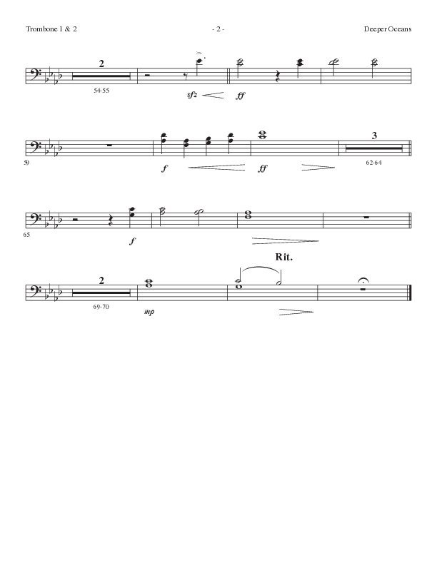 Deeper Oceans (Choral Anthem SATB) Trombone 1/2 (Lillenas Choral / Arr. Cliff Duren)