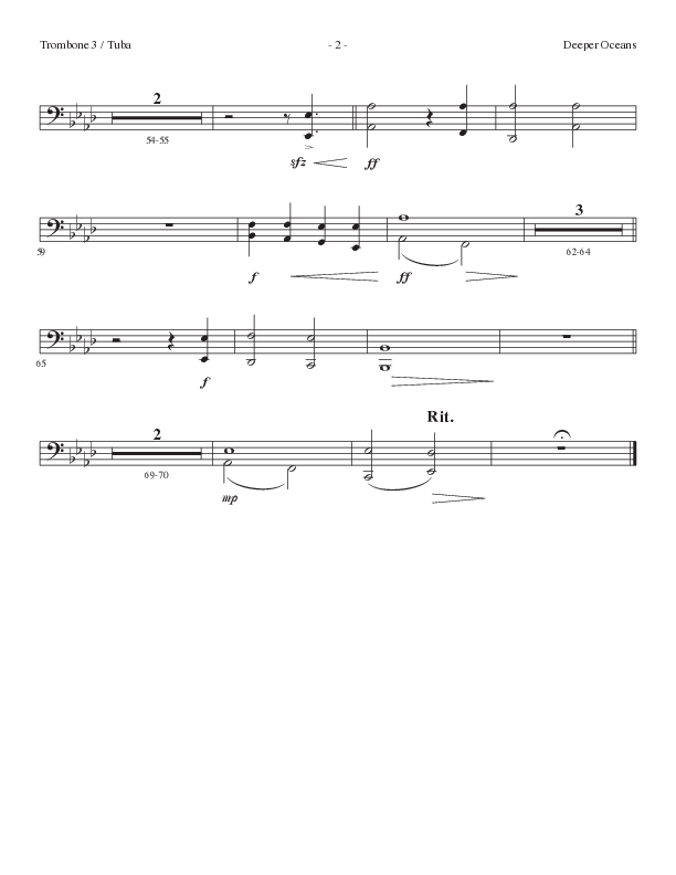 Deeper Oceans (Choral Anthem SATB) Trombone 3/Tuba (Lillenas Choral / Arr. Cliff Duren)