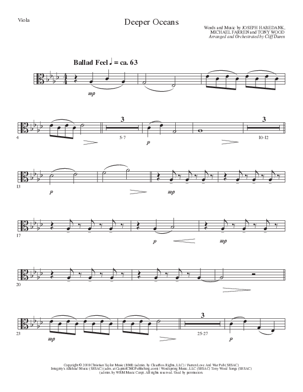 Deeper Oceans (Choral Anthem SATB) Viola (Lillenas Choral / Arr. Cliff Duren)