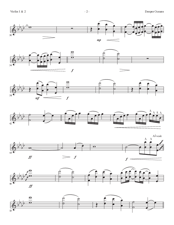Deeper Oceans (Choral Anthem SATB) Violin 1/2 (Lillenas Choral / Arr. Cliff Duren)