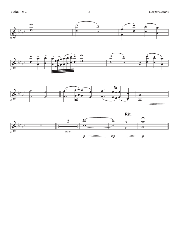 Deeper Oceans (Choral Anthem SATB) Violin 1/2 (Lillenas Choral / Arr. Cliff Duren)