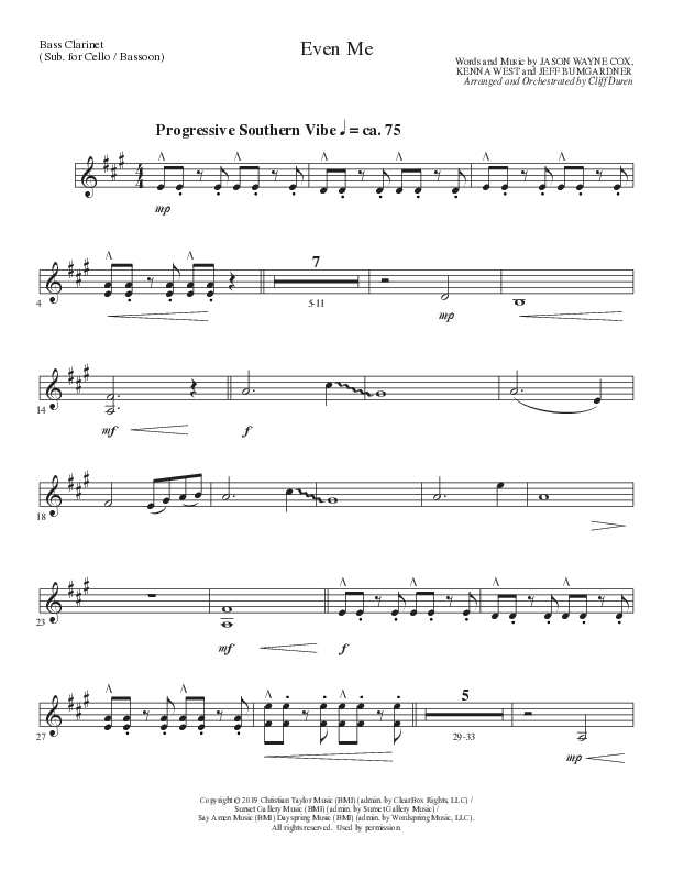 Even Me (Choral Anthem SATB) Bass Clarinet (Lillenas Choral / Arr. Cliff Duren)