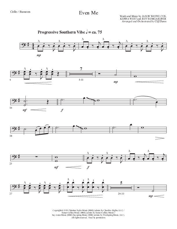 Even Me (Choral Anthem SATB) Cello (Lillenas Choral / Arr. Cliff Duren)