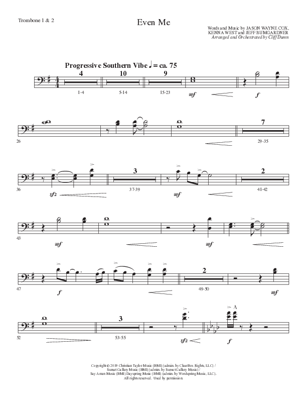 Even Me (Choral Anthem SATB) Trombone 1/2 (Lillenas Choral / Arr. Cliff Duren)