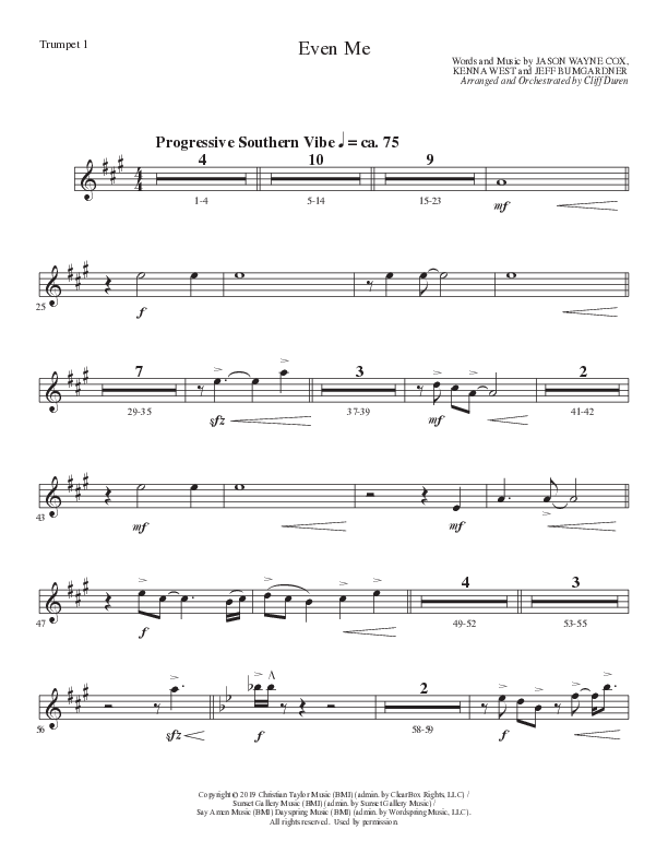Even Me (Choral Anthem SATB) Trumpet 1 (Lillenas Choral / Arr. Cliff Duren)