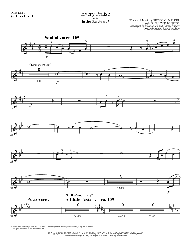 Every Praise with In the Sanctuary (Choral Anthem SATB) Alto Sax (Lillenas Choral / Arr. Mike Speck / Arr. Cheryl Rogers)