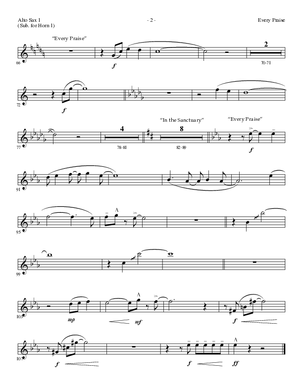 Every Praise with In the Sanctuary (Choral Anthem SATB) Alto Sax (Lillenas Choral / Arr. Mike Speck / Arr. Cheryl Rogers)